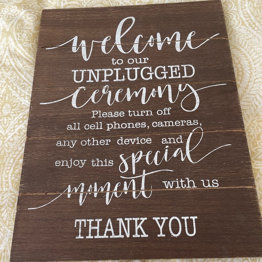 Unplugged Wedding Ceremony Rustic Wood Sign Self Standing